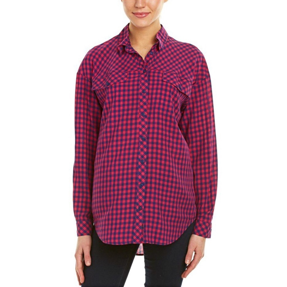 💕HP💕Pink checked button down gingham print shirt